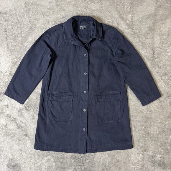 Seasalt Jackets & Blazers - Seasalt Cornwall Roberts Coat Navy Blue Canvas Womens 12 Lined Button Overcoat